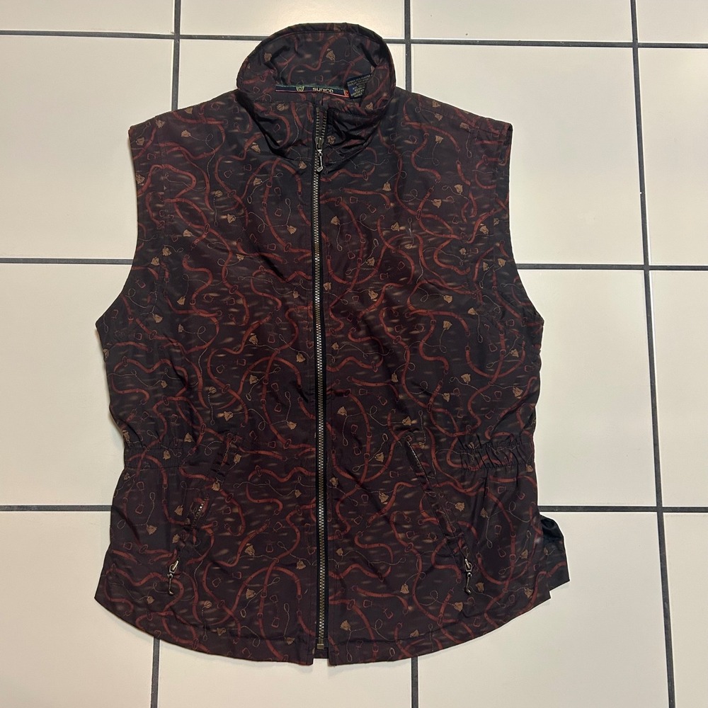 Sunice Equestrian Print Vest Women M Full Zip Pockets Barn Chorewear‎ Riding